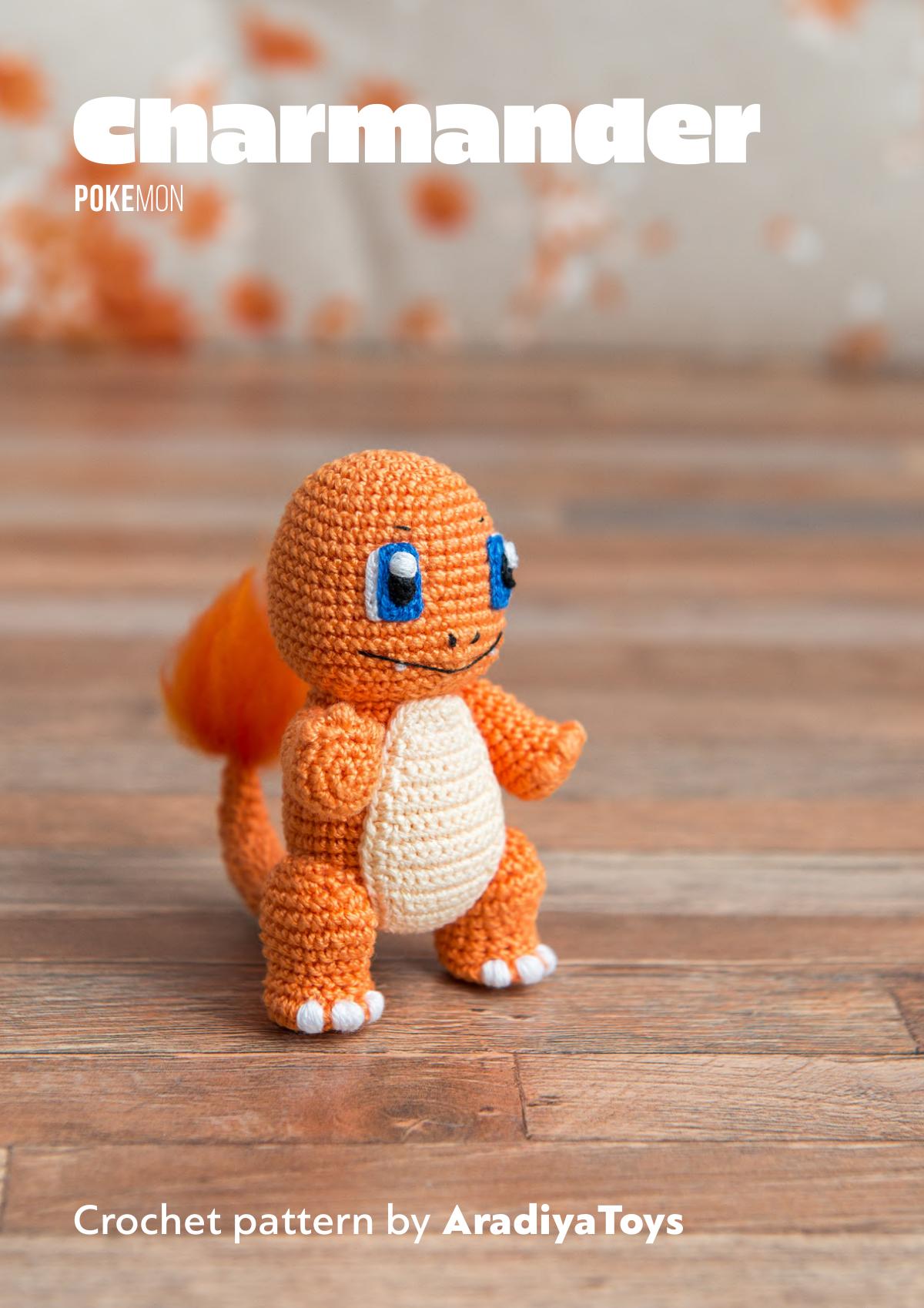 Charmander crochet pattern PDF cover by AradiyaToys