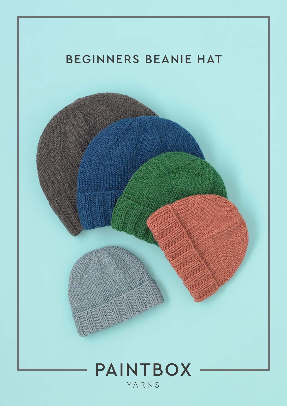 Free knitting pattern for a beginners beanie hat in Paintbox Yarns, available in five sizes