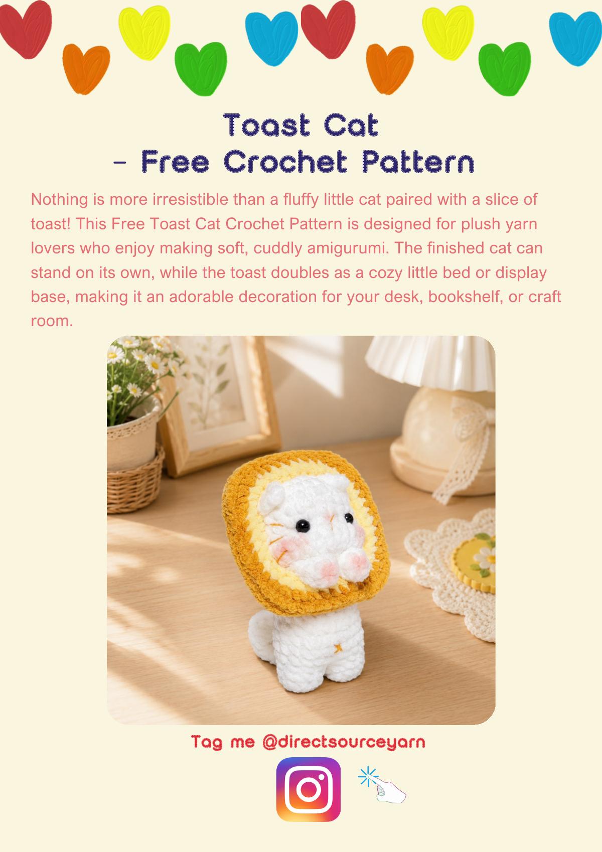 Crochet pattern for a small amigurumi cat named Toast Cat