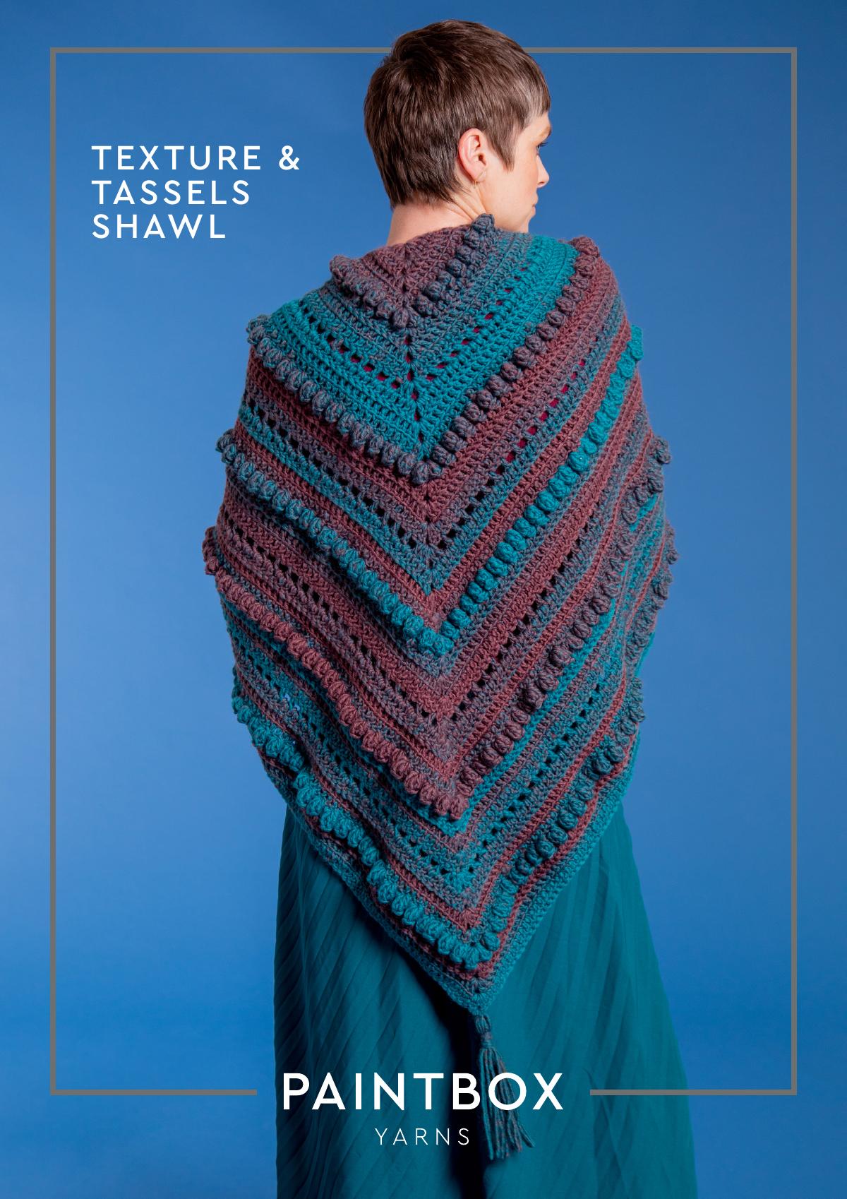 Crochet pattern PDF for the Paintbox Yarns Texture & Tassels Shawl