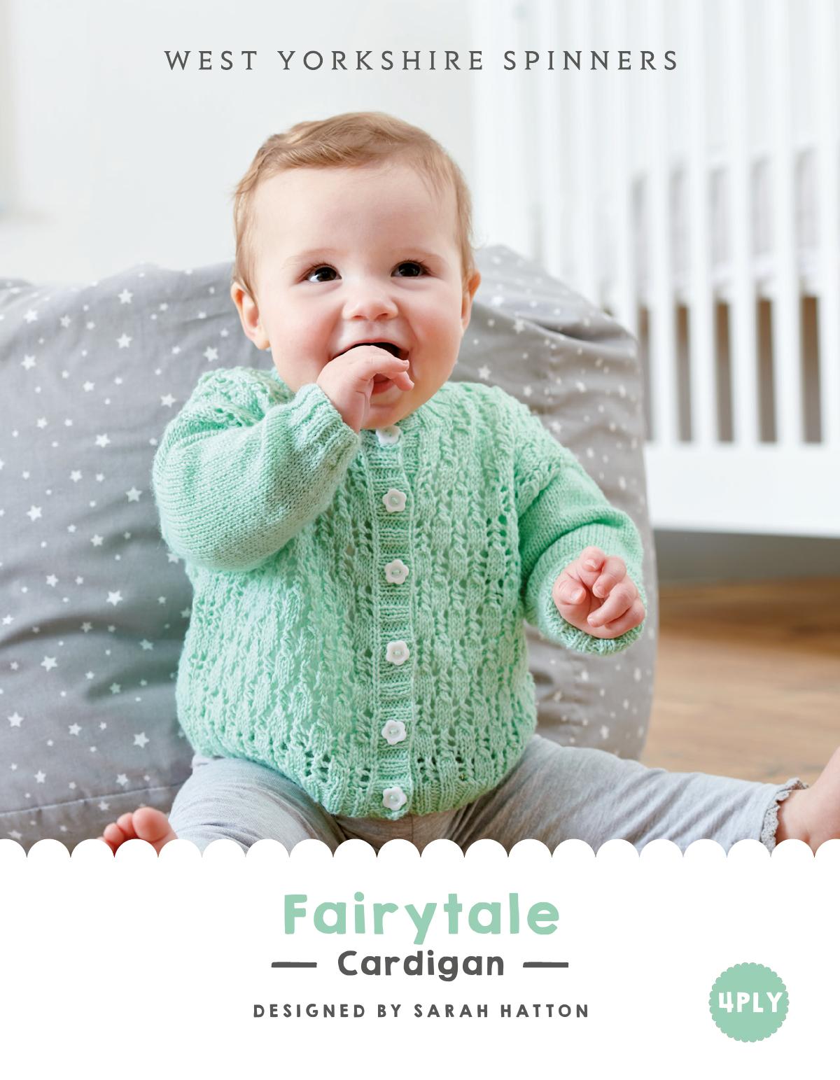 Fairytale Cardigan baby knitting pattern PDF in West Yorkshire Spinners Bo Peep 4 Ply, sizes premature to 12-18 months
