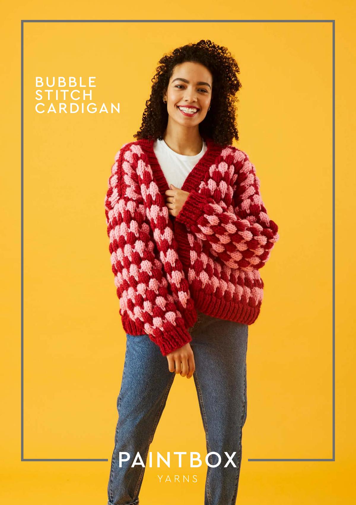 Bubble stitch cardigan knitting pattern for women in Paintbox Yarns