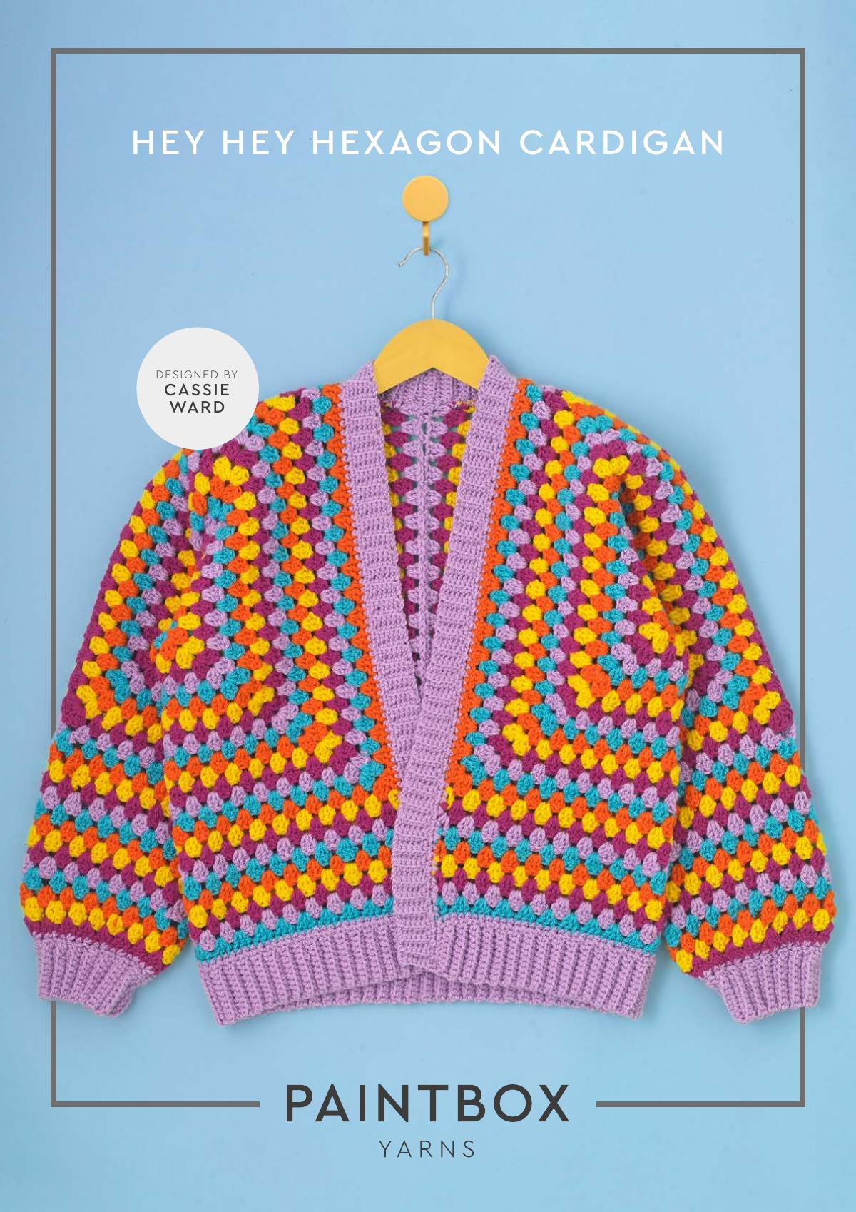 Crochet pattern for a women's hexagon cardigan, downloadable PDF, 5 pages, A4 size.